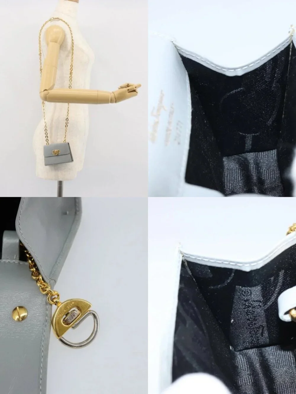 Salvatore Ferragamo Gancini Chain Shoulder Pouch Suede Gray Gold Auth 163100V